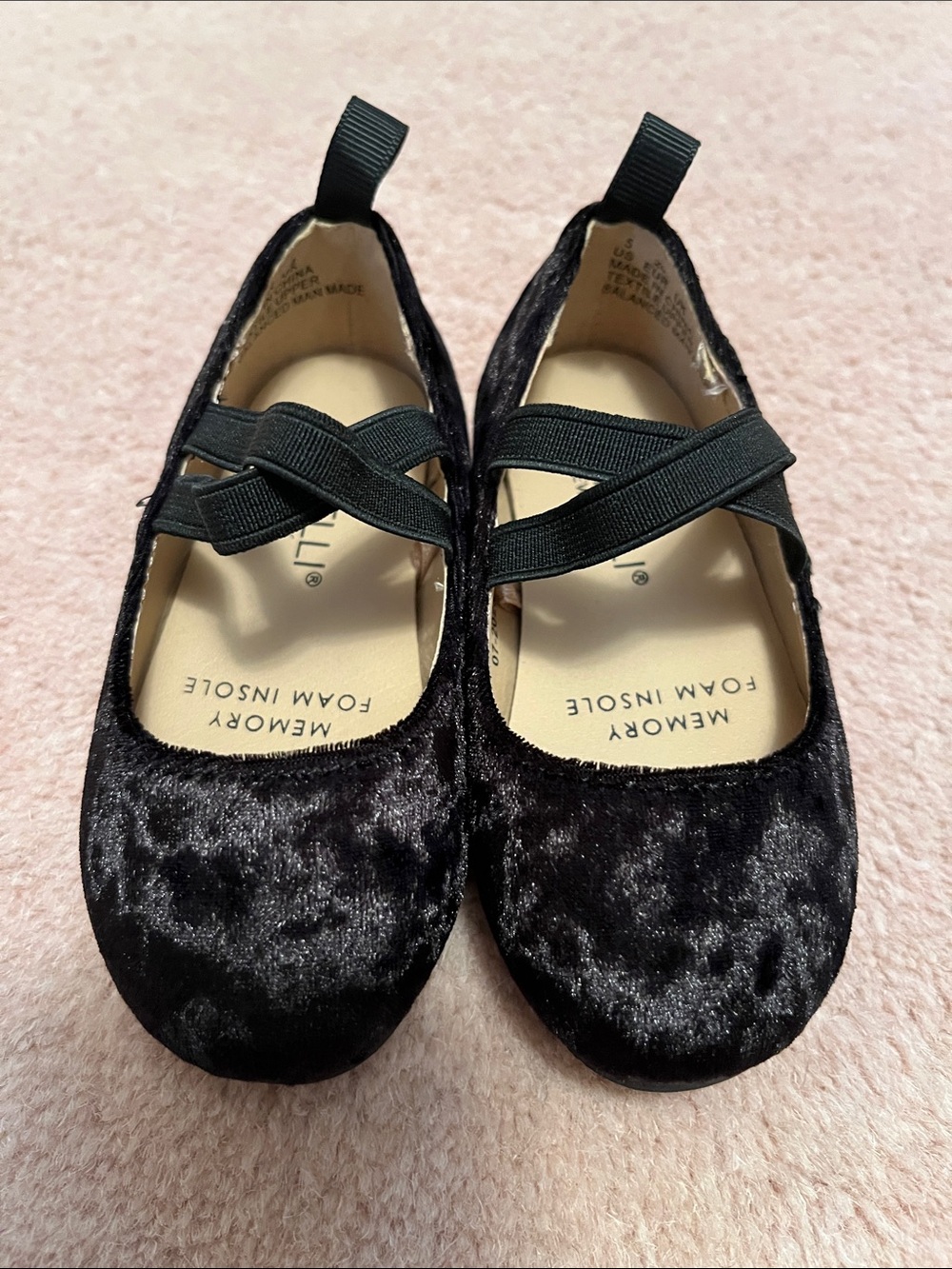 Capelli of New York Black Velvet Mary Jane Flats with Cross Straps